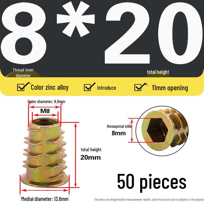 Zinc Alloy Hex Self-Tapping Nut with Washer for Furniture, Internal/External Thread, Medium Wood, Sizes M4-M8.