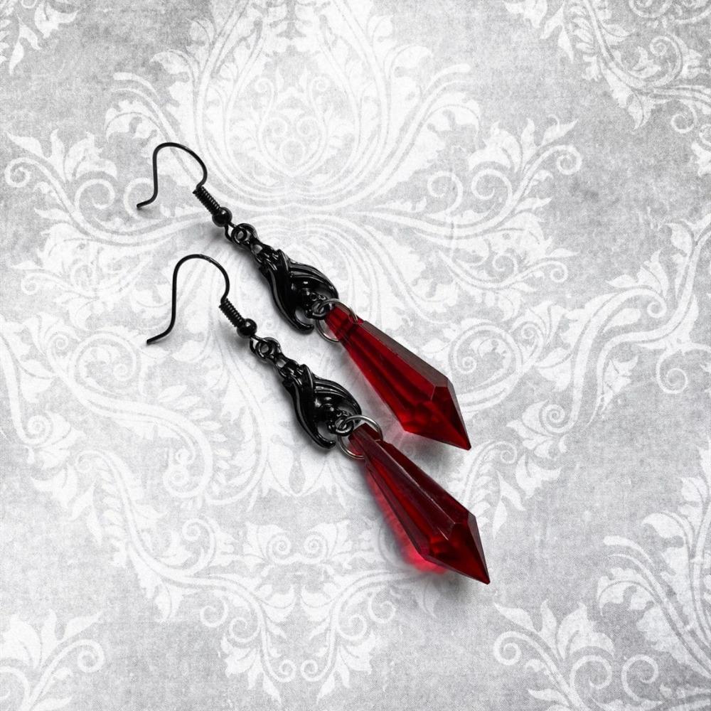 Black Bat Earrings with Red Teardrop Beads, Earrings Gothic Alternative ,Gothic Gift for Her Bat Lover,Halloween Jewelry