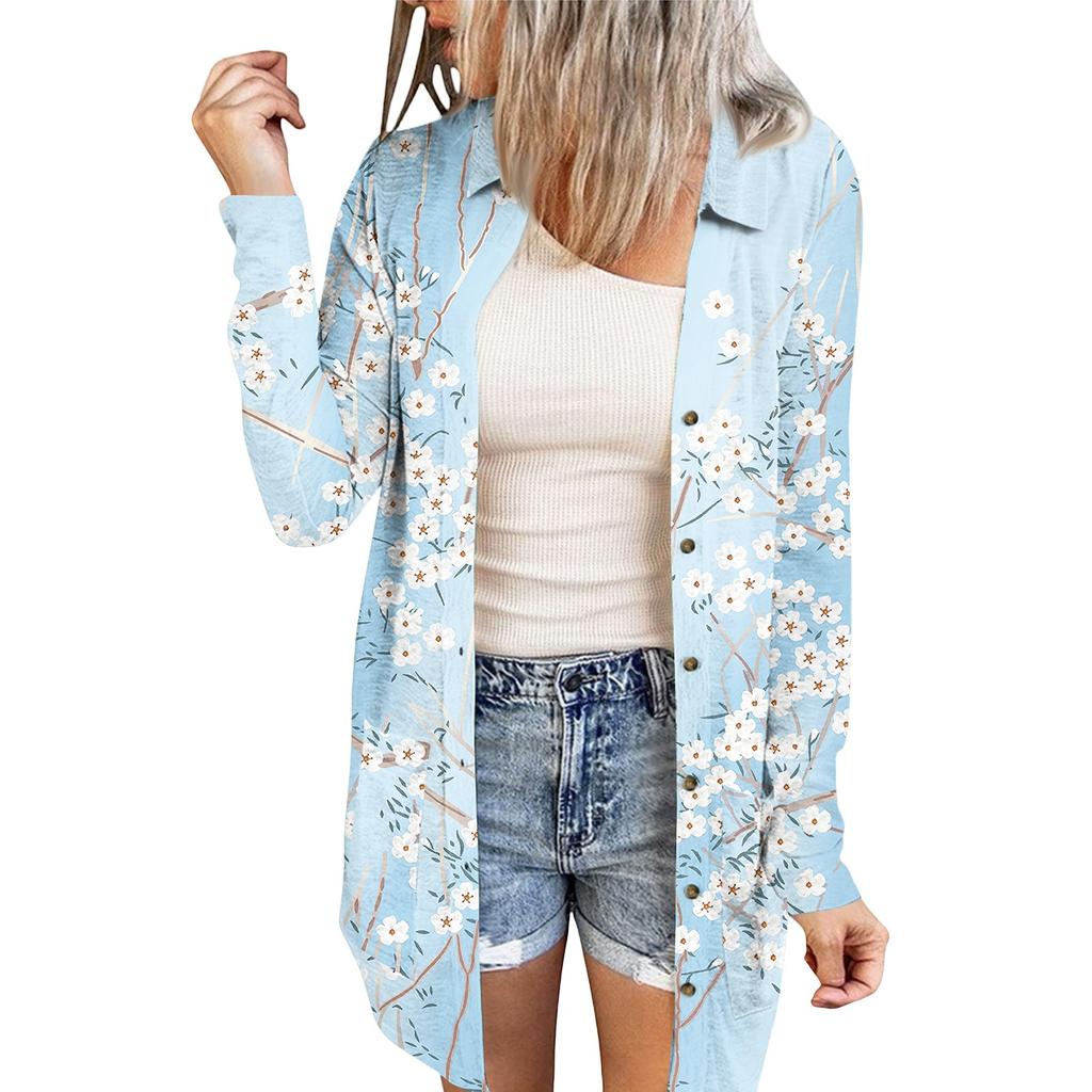 Women's Casual Fashion Printed Long-sleeved Mid-length Cardigan Jacket