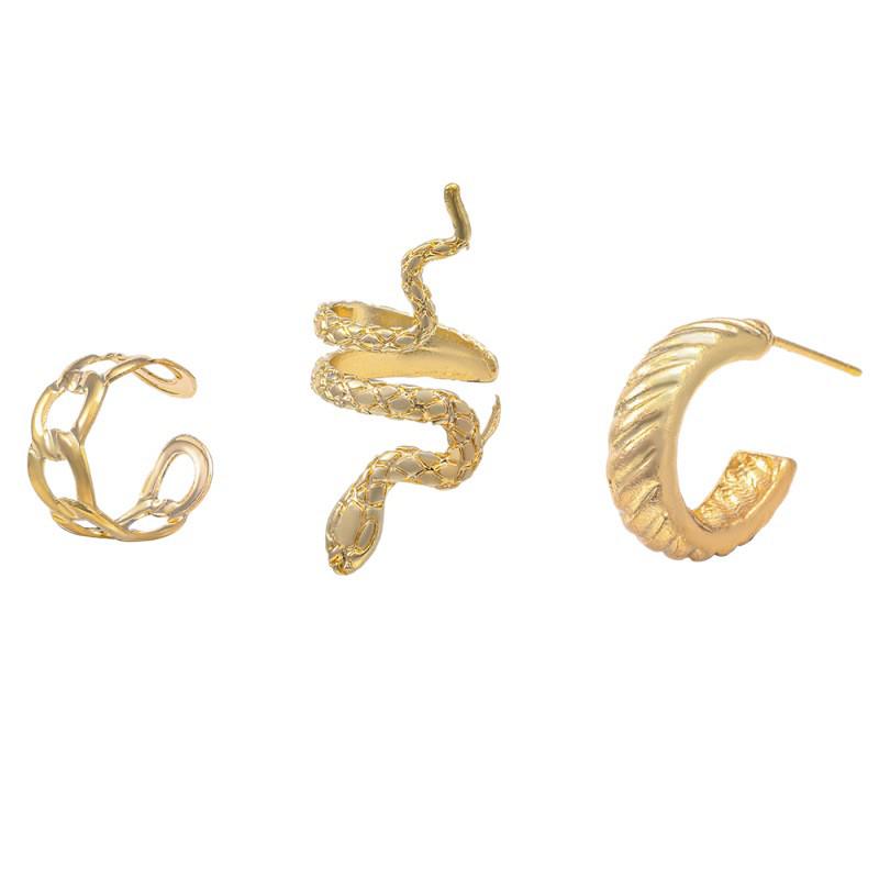 2025 Retro Snake Pattern C-Shaped Earring Set with Ear Cuff
