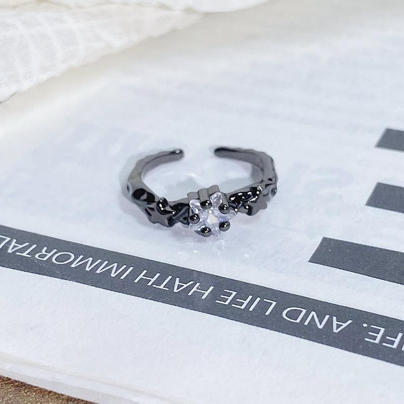 Dark Series Personality Trendy Cool Love Open Ring Irregular Inlaid Zircon Punk Retro High Sense Ring Woman