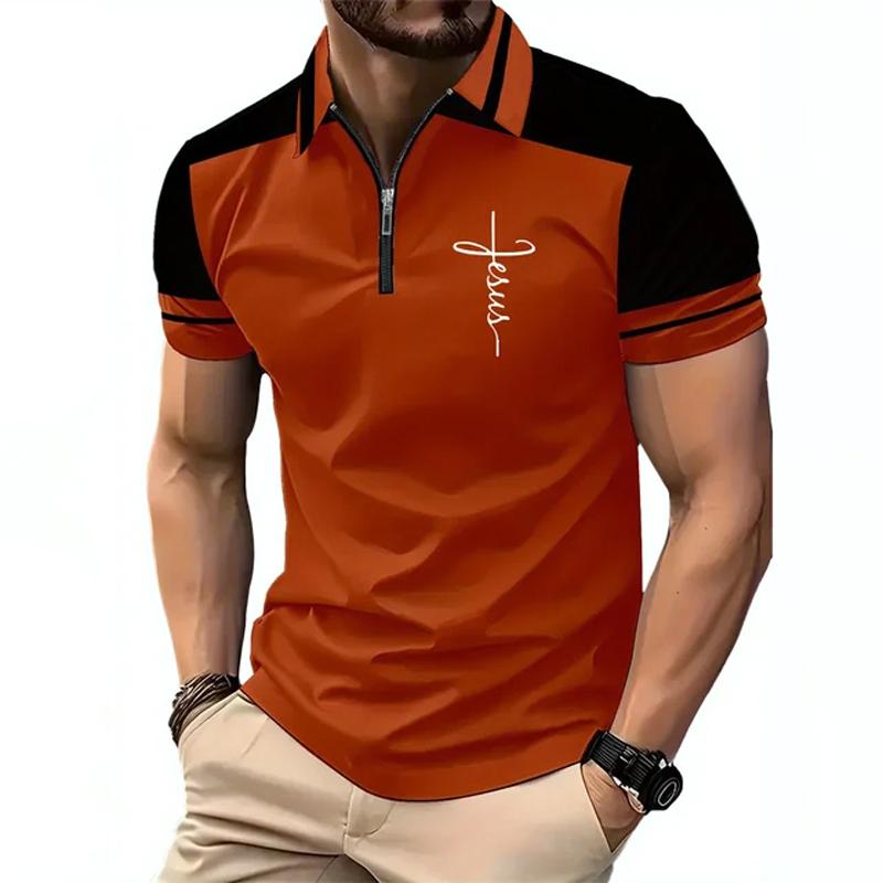 Minimalistisches Colorblock-Grafik-T-Shirt Herrenbekleidung Revers Kurzarm-T-Shirt Einfache Atmungsaktive Poloshirts für Herren Business-Oberteil