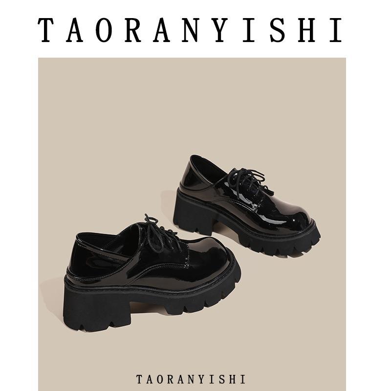 Thick-soled Thick-soled High-heeled Strap-up Round Head Small Leather Shoes Fashion Single Shoes Children's Spring New Models Size