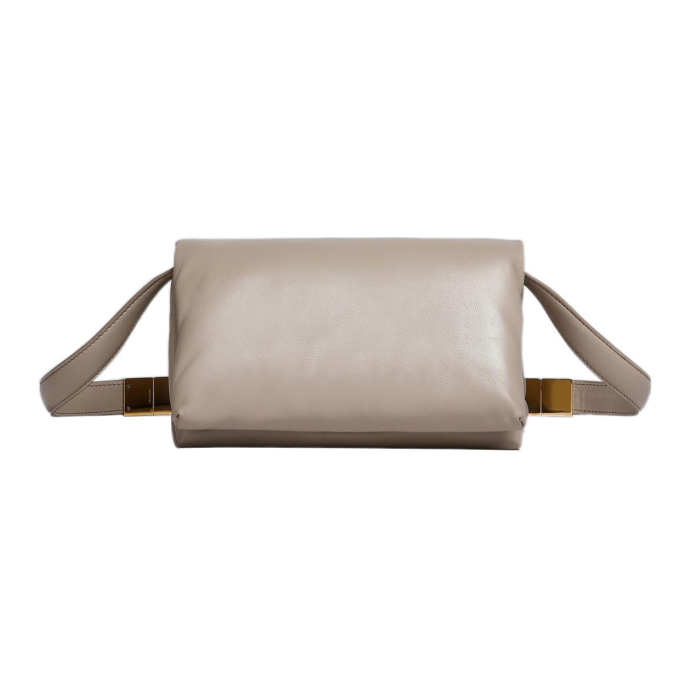 

Marni Prisma Embossed Logo Gold Metal Buckle Flap Closure Crossbody Shoulder Bag Women Bags Beige SBMP0122UOP529800W55 Basic Set (Bag+Dust Bag)