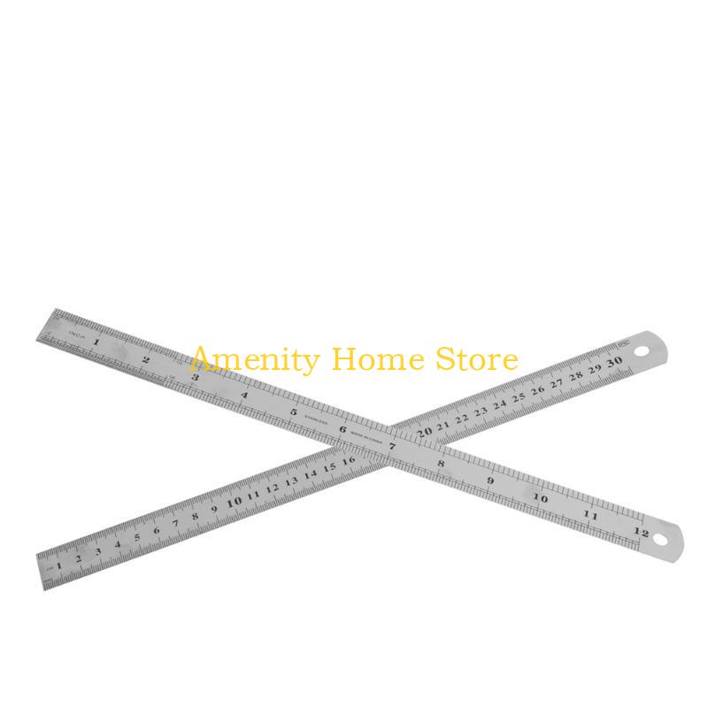 F26C 30CM 12"Steel Stainless Pocket Pouch Metric Metal Ruler Measurement Double Sided