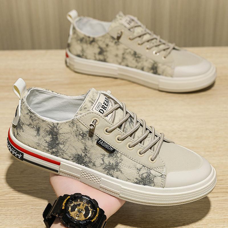 

Autumn breathable men s shoes 2024 new elastic band lace-free youth casual board shoes comfortable versatile trendy shoes men 39 бежевый