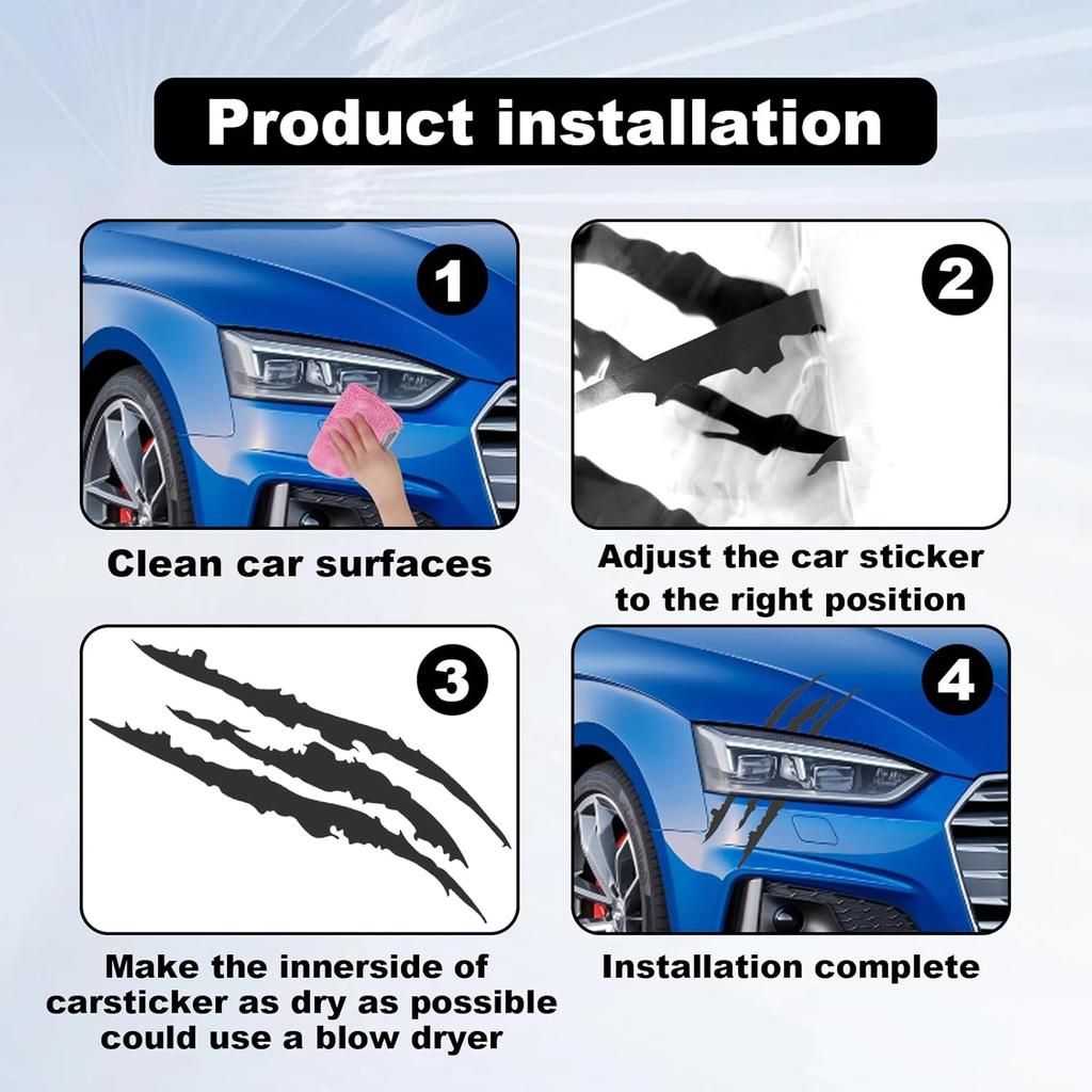 1 Full Set Monster Claw Sticker For Car Hood Decal 1 Set, Car Decals Claw Mark Stickers To Cover Hood Headlights Scratches, Modified