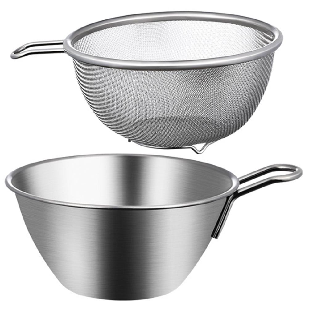 

1 Set Stainless Steel Mixing Pot Drainage Basket Mixing Kitchen Metal Bowl with Handle Stainless Steel basin 13.00X7.50X5.70CM серебряный