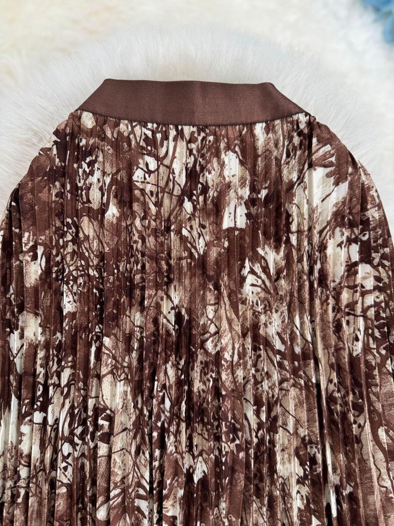 Women's European & American 3D Print A-line Pleated Skirt - Slimming, Versatile, Mid-length for Spring/Summer