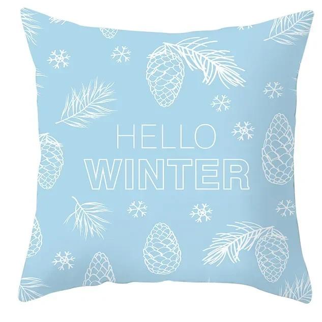 Winter Blue Christmas Pillowcase Home Snowflake Snowman Tree Pillowcase Home Decoration Cushion Cover