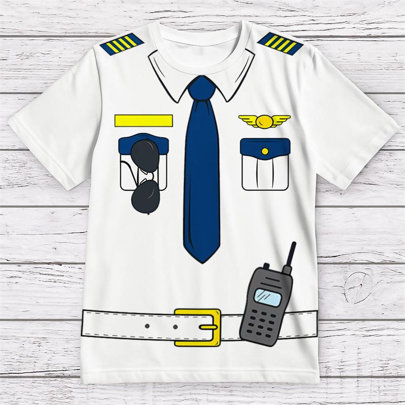 Magliette Grafiche Divertenti Uniforme da Pilota per Uomo Moda Estiva Manica Corta Magliette Stampate 3D Magliette Casual Oversize Girocollo