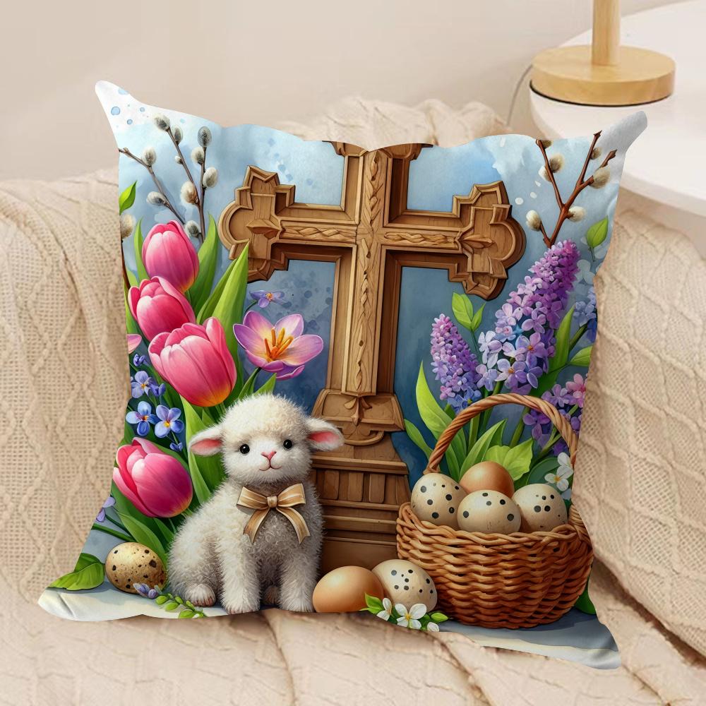 Easter Rabbit Cute Cushion Cover Silky Short Plush Invisible Zipper Dustproof Sofa Pillow Case for Home Decor
