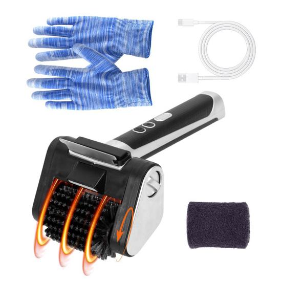 DYS Cordless Electric Grill Brush, Bristle Free BBQ Cleaning Brush with Roller, Rechargeable Stainless Steel Grate Scraper for Outdoor Grid