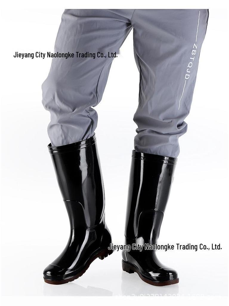 Men's Tan Quick-Dry High-Top Rain Boots - Waterproof, Non-Slip, No-Mesh Rubber Shoes