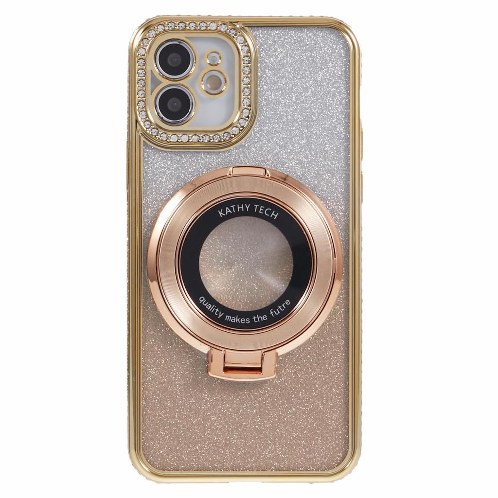 For iPhone 11 Cell Phone Case Gradient TPU Cover with Kickstand/Rhinestone