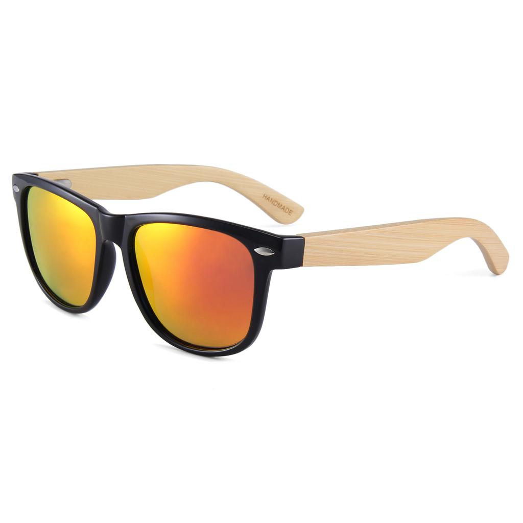New Large Frame Bamboo Temple Polarized Sunglasses Classic Rivet Vintage UV Protection Shades Bamboo Wood Glasses