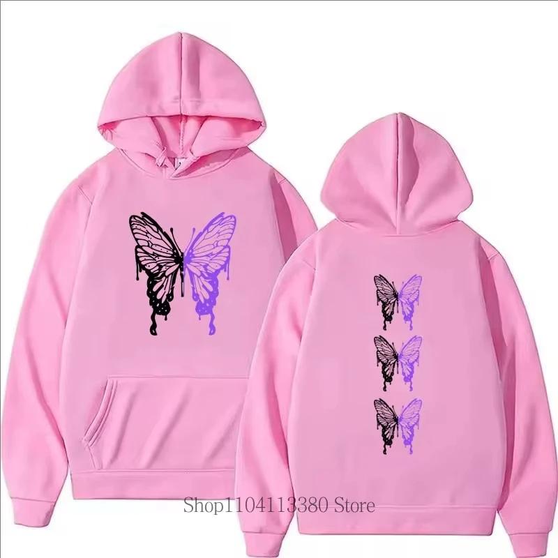 2025 Japanese Blossom Sakura Printing Kangaroo Pocket Hoodies Female Casual Sleeve Sweatshirt with Pocket Women Winter Pullovers