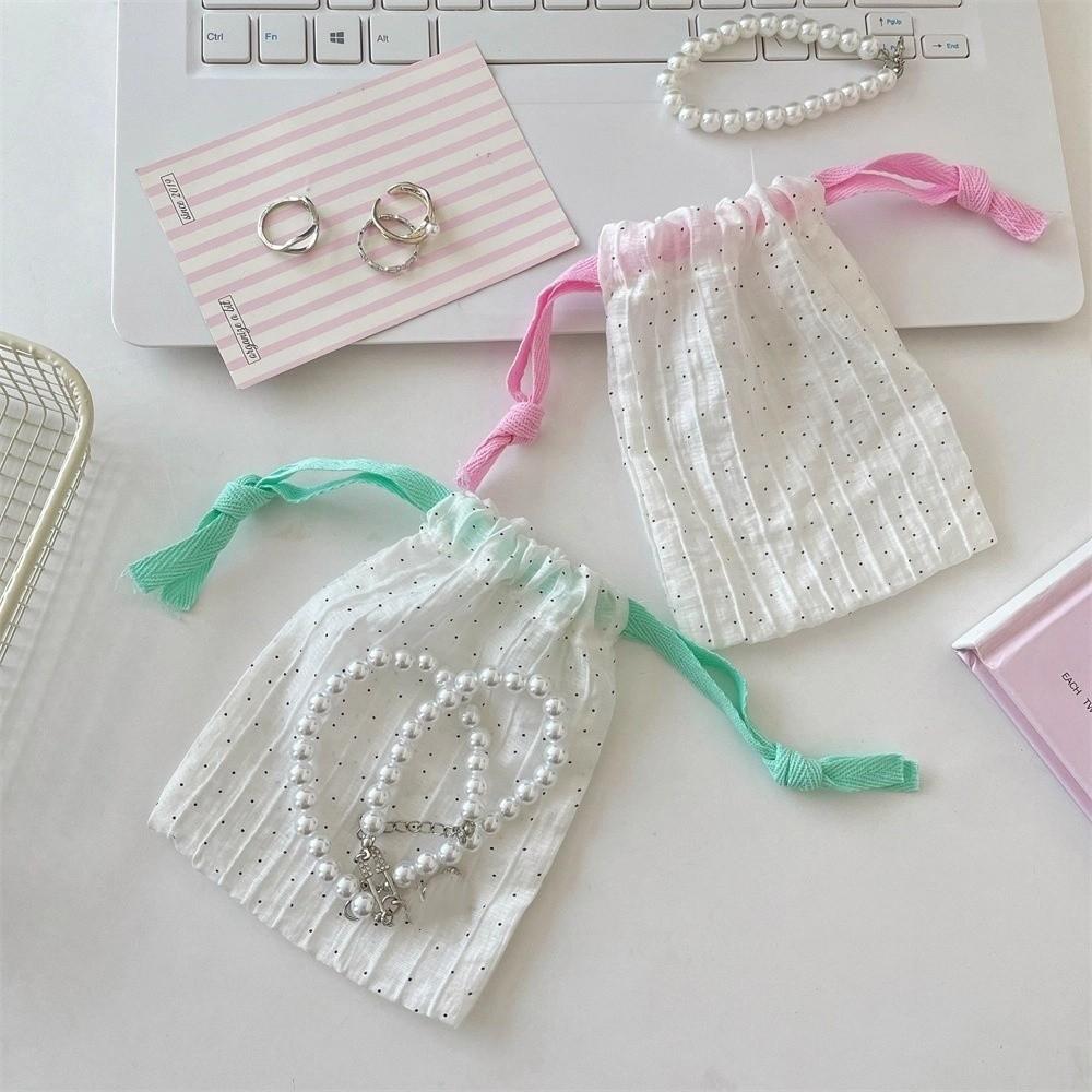 Simplicity Polka Dots Storage Bag Reusable Portable Drawstring Bag Durable Dustproof Handbag Cosmetic