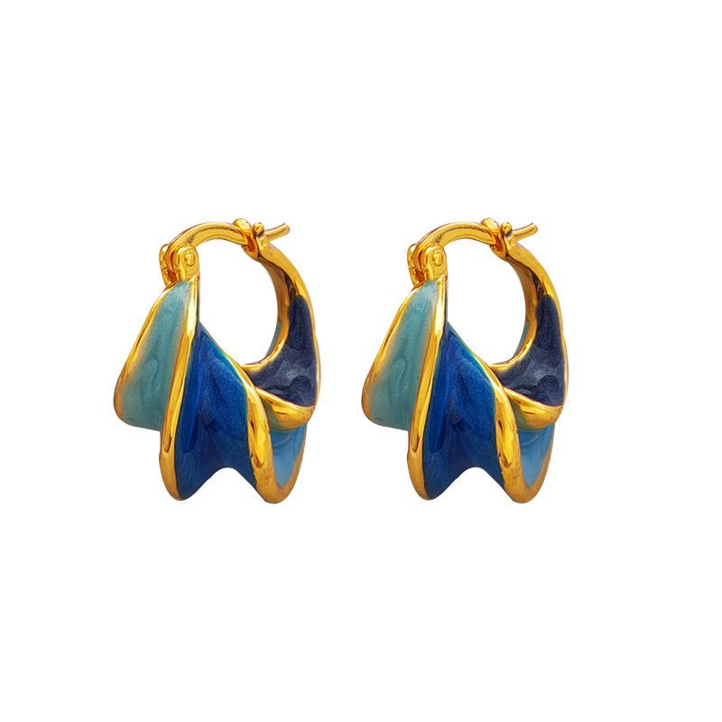 French Retro Enamel Spiral Stud Earrings - Versatile and Elegant Women's Jewelry