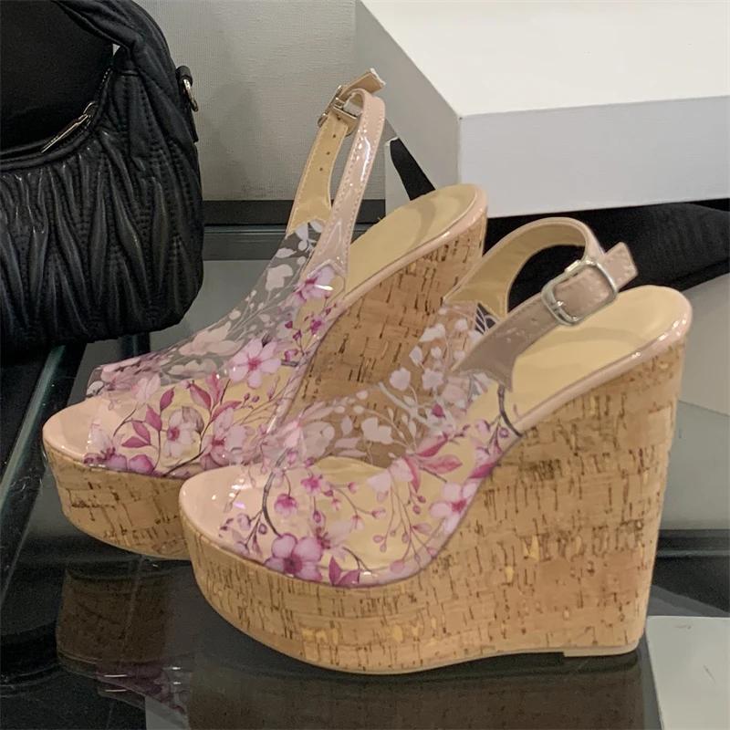 Fashion Eilyken Summer Peep Toe Platform Heels Wedges Women's Sandals Designer Totem Transparent Buckle Strap Party Shoes Zapatos Mujer