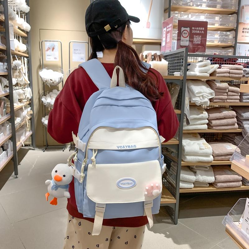 Contraste de Couleurs Sac d'École Étudiant Style Collège Sac à Dos Féminin Grande Capacité Sac d'École Étudiant Collège