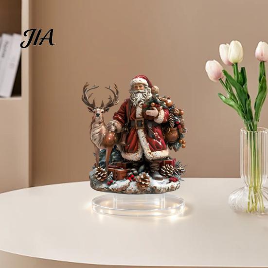 Niedlicher Weihnachtsmann Weihnachtsdekorationen Weihnachtsrentier Tischdekoration, 2D Acryl Festliche Home Office Schreibtischdekoration für Kamin Wohnzimmer
