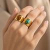 European Style High-End Stainless Steel Ring with Imitation Turquoise & Tiger Eye for Women
