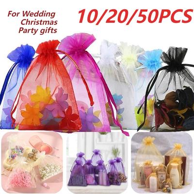 10/20/50 PEZZI Sacchetti Colorati in Rete con Coulisse per Confezionamento Regali Sacchetti in Organza per Conservare Gioielli Sacchetto Decorativo per Caramelle di Matrimonio e Natale