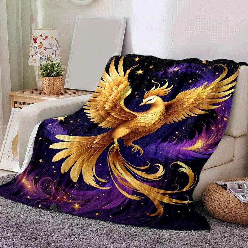 1pc Phoenix Printing Lightweight Flannel Blanket, Comfortable and Warm Blanket, for Camping Sofa Bed and Couch Office, Suitable for Gift Blan