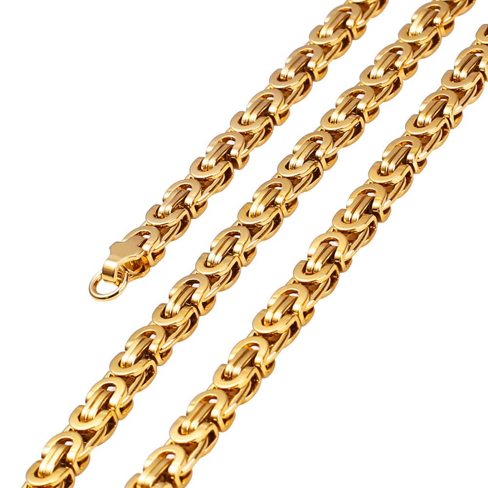 New Arrival Jesus Cross Crystal Pendant Necklace Link Byzantine Gold Color Stainless Steel Men Jewelry Collier 21.65" 6mm MN81