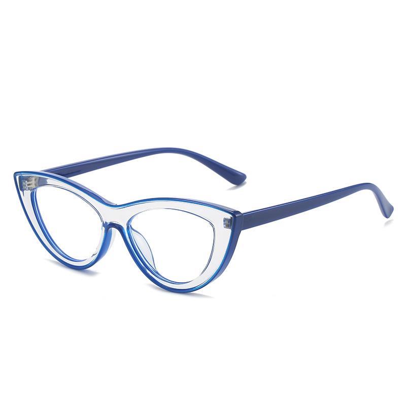 Cat Eye Color Glasses Women, Anti-Blue Glasses Simple Plain Flat Glasses Tr Frame Myopia Glasses