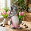 Valentine's Day Plush Gnome with Pink Tulips Spring Stuffed Gnome Doll for Tiered Tray Fireplace Table Decor Gifts for Her Wife Teacher Girls