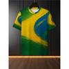 Brazil Flag Colors Men T-Shirt Abstract Paint Brush Graphic Short Sleeve Crewneck Tee Yellow Green Summer Casual Tops Football Fan Soccer Clothing