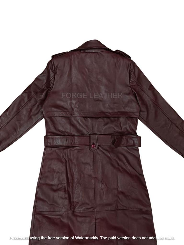 Trench Coat Handmade Lambskin Burgundy Genuine Leather Casual Soft Fit New Women
