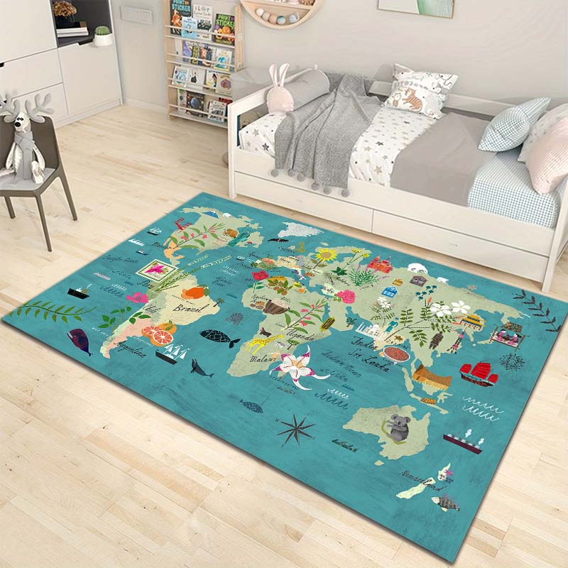 Cartoon World Map Pattern Floor Rug Carpets for Living Room Bedroom Bedside Bathroom Floor Mat Area Rug Kids Room Decor Gift