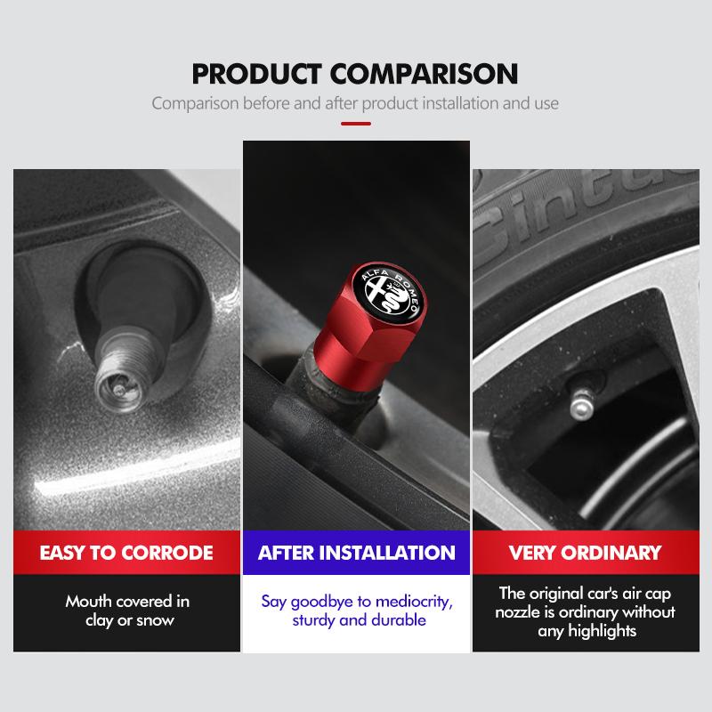 Für Alfa Romeo 4 Stück Auto Reifenventil Ventilkappe Ventilschaftkappe Abzeichen Zubehör Für Alfa Romeo 159 Giulietta 156 147 Giulia Mito GT S