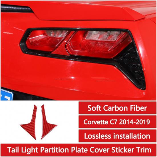 Tail Light Lamp Partition Plate Cover Sticker Trim Compatible with Corvette C7 Stingray 2014-2019 Soft Carbon Fiber 2PCS Tail Light Panel Decorative