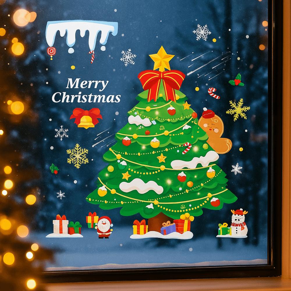 Santa Claus Christmas Tree Christmas Window Stickers Reusable Stickers PVC Electrostatic Christmas Wall Sticker Glass Stickers