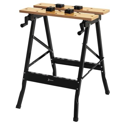 Foldable Work Bench Portable Work Table with 4 Clamps Holes for Saw Domestic Use Carpentry Iron MDF Supports 70 Kg 56x62x75 Cm Natural Black