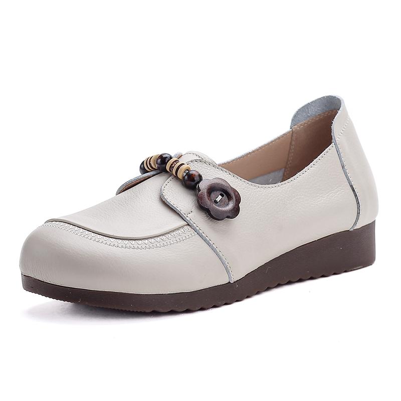 Neue Damen Loafer Schuhe Anti-Rutsch Retro Echte Leder Schuhe Damen Übergröße Bequeme Damenschuhe Frühling und Herbst