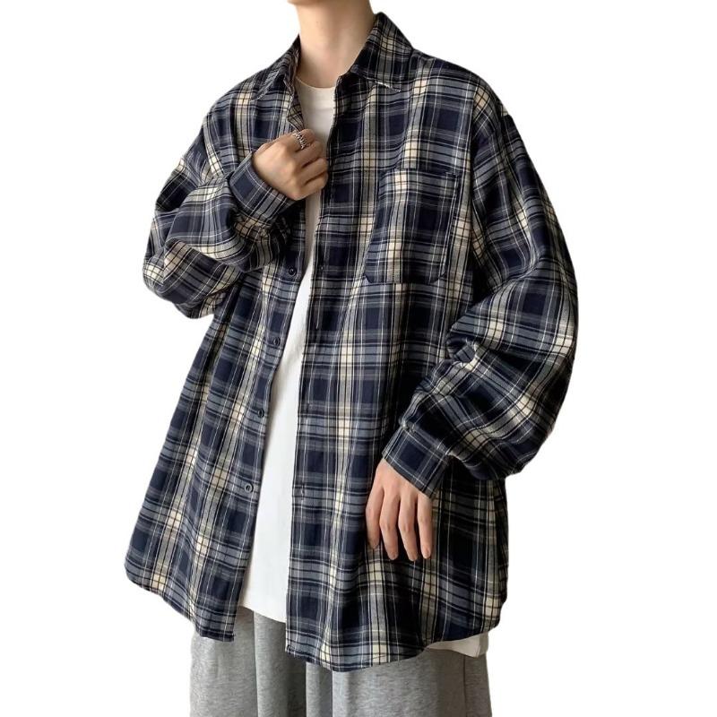 Camisa de Manga Larga Vintage Estilo Japonés para Hombre Holgada Casual
