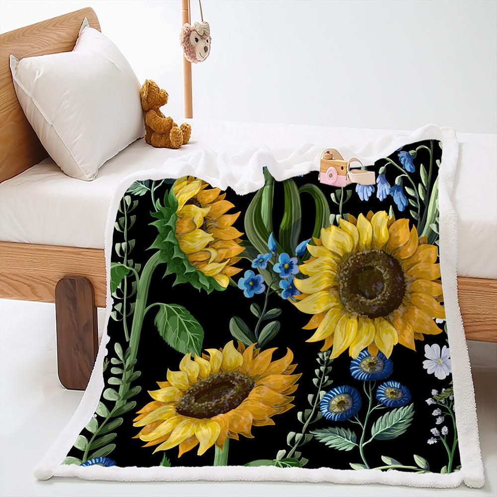 Sunflower Pastoral 2D Digital Printing Lamb Fleece Blanket Thickened Crystal Fleece Blanket