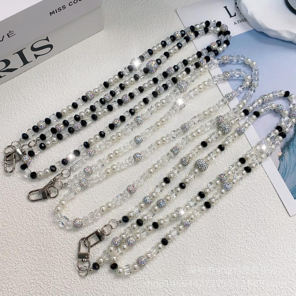 New Crystal Phone Chain High-End Feel Phone Strap Crossbody Wearable Fashion Rhinestone Ball Pearl Neck Strap Wholesale