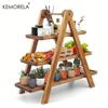 3 Tier Serving Tray Three Tiered Cupcake Stand Rectangle Serving Platter Wooden Tiered Tray Party Serving Brown Decorative Tray