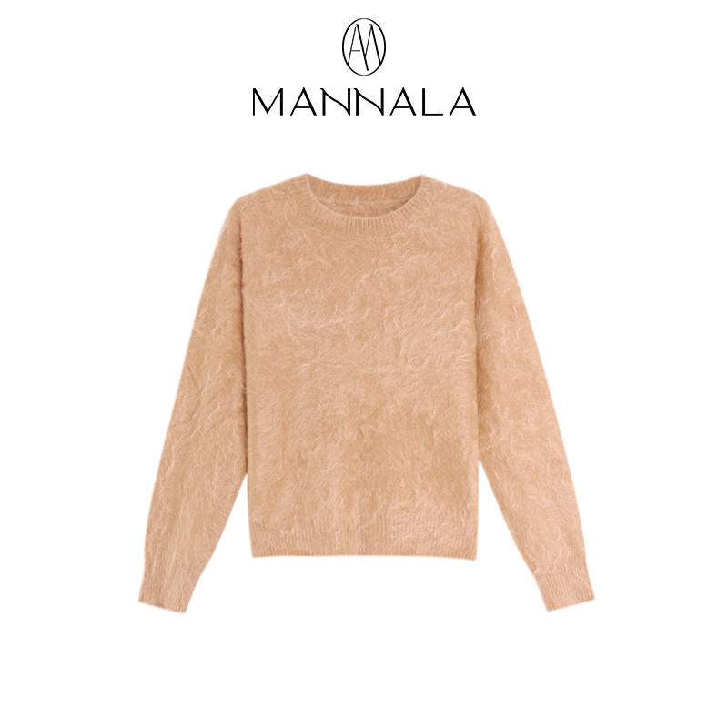 Classic Round Neck Cashmere Sweater - Autumn/Winter, Short, Brushed Wool, Flocked, Simple Design.