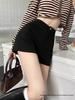 Sexy Korean-Style Black Elastic Shorts for Women with Fleece, Fashionable Spring Pants