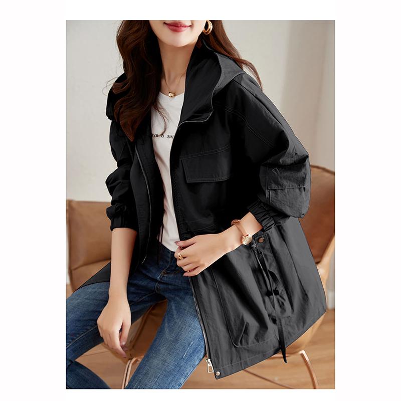 Abrigo cortavientos de longitud media con capucha informal suave de talla grande para mujer de moda primavera otoño