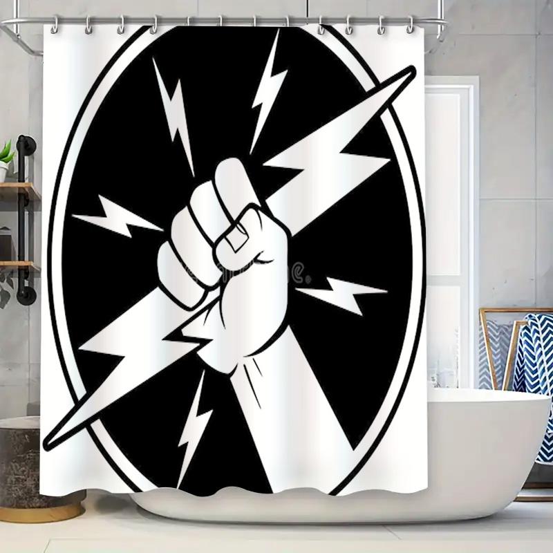 

Electric Lightning Shower Curtain Abstract Power Fist Art Bathroom Decor Washable Waterproof Modern Home Textile W60H190(CM)-1 Pcs
