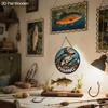 JIT 1pc 2D Flat Classic Fishing Sign Round Wooden Decorative Plaque & Statues, Summer Decor, Suitable for Home, Beach House, Garage, Man Cave - Ideal