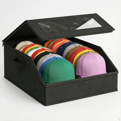Hat Storage Box Stackable Foldable Cap Organizer Lidded Closet with Window for Collectors,